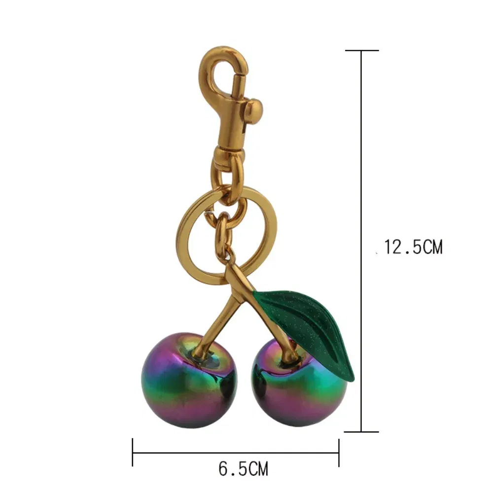 Color: Bronze - Fashion Gradient Color Cherry Pendant Summer Fruits Cherries Pendant Keyring For Coach Handbag Shoulder Bags Accessories Gift