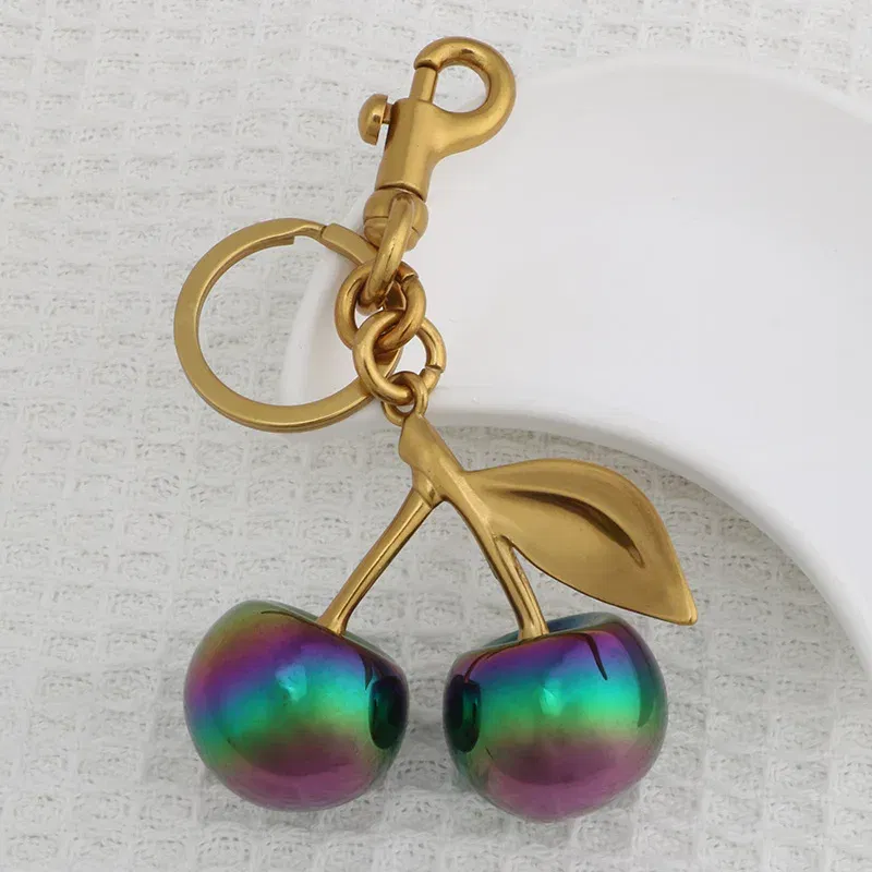 Color: Bronze - Fashion Gradient Color Cherry Pendant Summer Fruits Cherries Pendant Keyring For Coach Handbag Shoulder Bags Accessories Gift