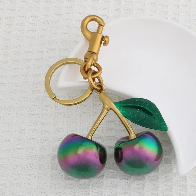Color: Bronze - Fashion Gradient Color Cherry Pendant Summer Fruits Cherries Pendant Keyring For Coach Handbag Shoulder Bags Accessories Gift