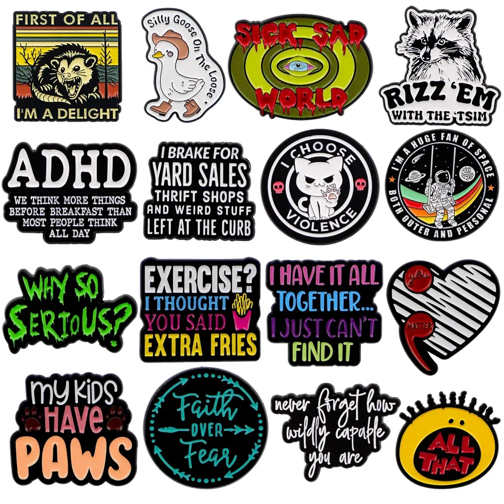 Metal color: Blue - Cartoon Duck Possum Quotation Lapel Pins for Backpack Metal Enamel Pin Brooch on Clothes Men Women Badges Accessories Gift