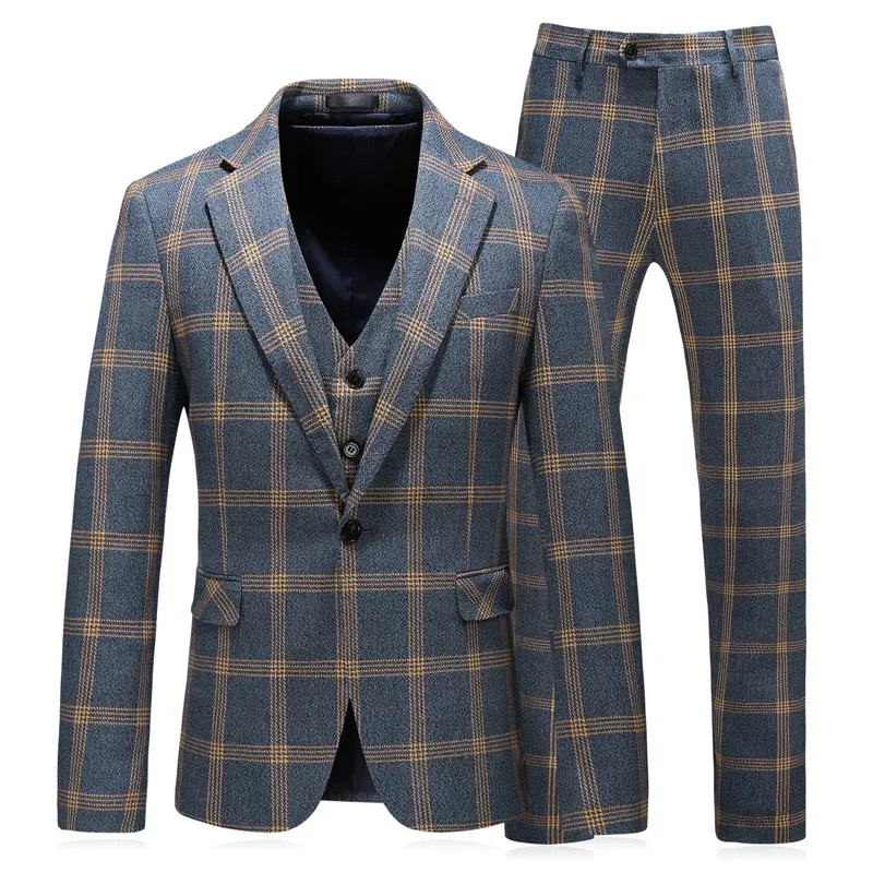 Color: Khaki, Size: XXXL - High-End Three-Piece Men's Wedding Suit with Vest And Trousers Fashion Business Casual Groom's Dress All-In-One