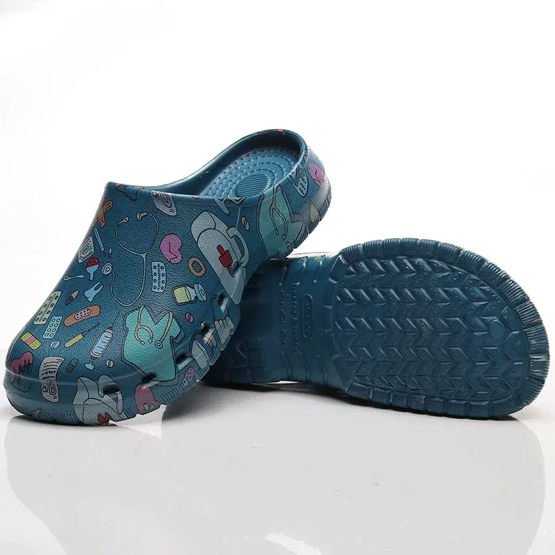 Color: Grape, Shoe Size: 39-40 - Medical print Nurse Clogs EVA Surgical Slippers Lightweight Non-slip Doctor Scrub Clogs Dental Pet Clinic Nursing Clogs Y07-1