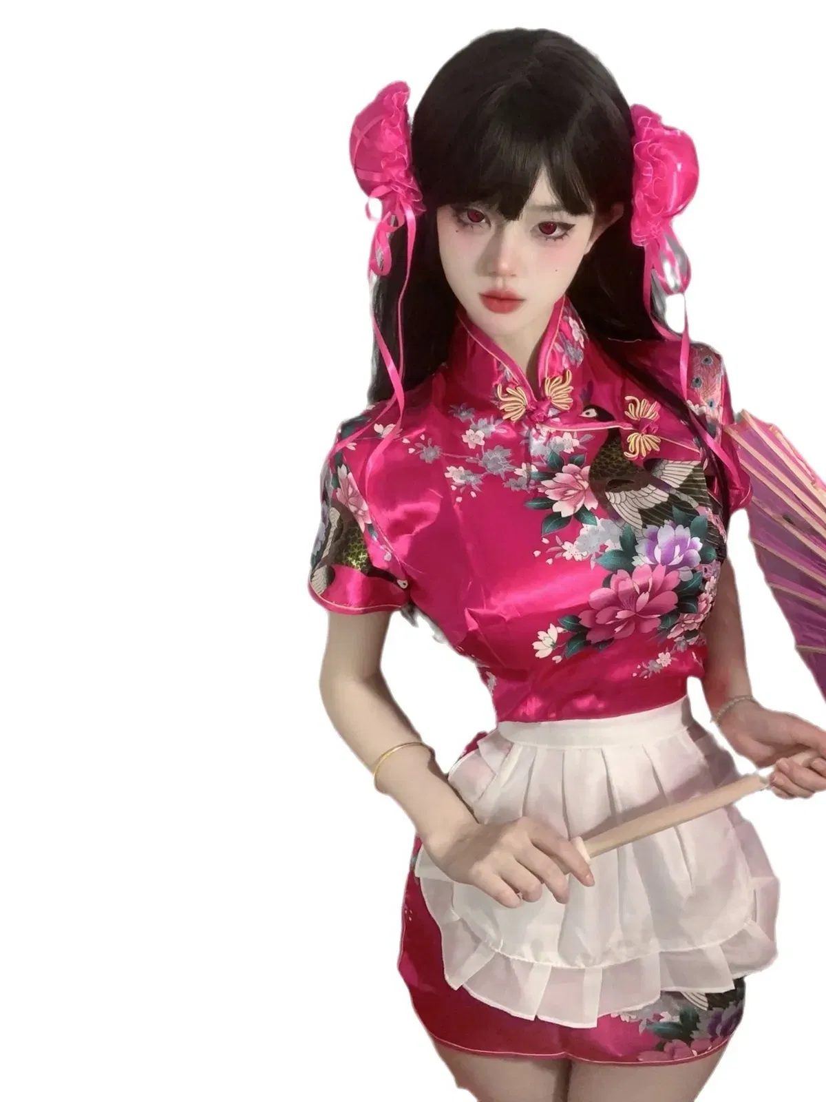 Size: S, Color: Blue - Sweet Chinese Cheongsam New Soft Girl Maid Cos Dress Elegant Pure Desire Girl Fashion Mini Dress Short Sleeve 2024 New 7AQF