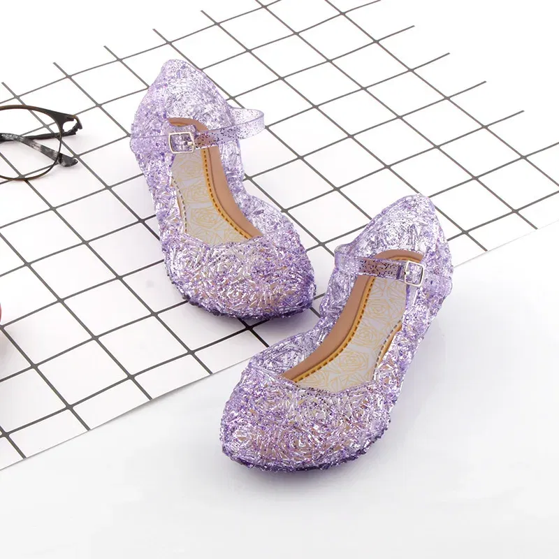 Color: Pink, Shoe Size: 3.5 - Elsa Princess Crystal Shoes for Girls 2024 New Fashion Kids Birthday Casual Sandals Shoes Baby Wedding Party Shoes