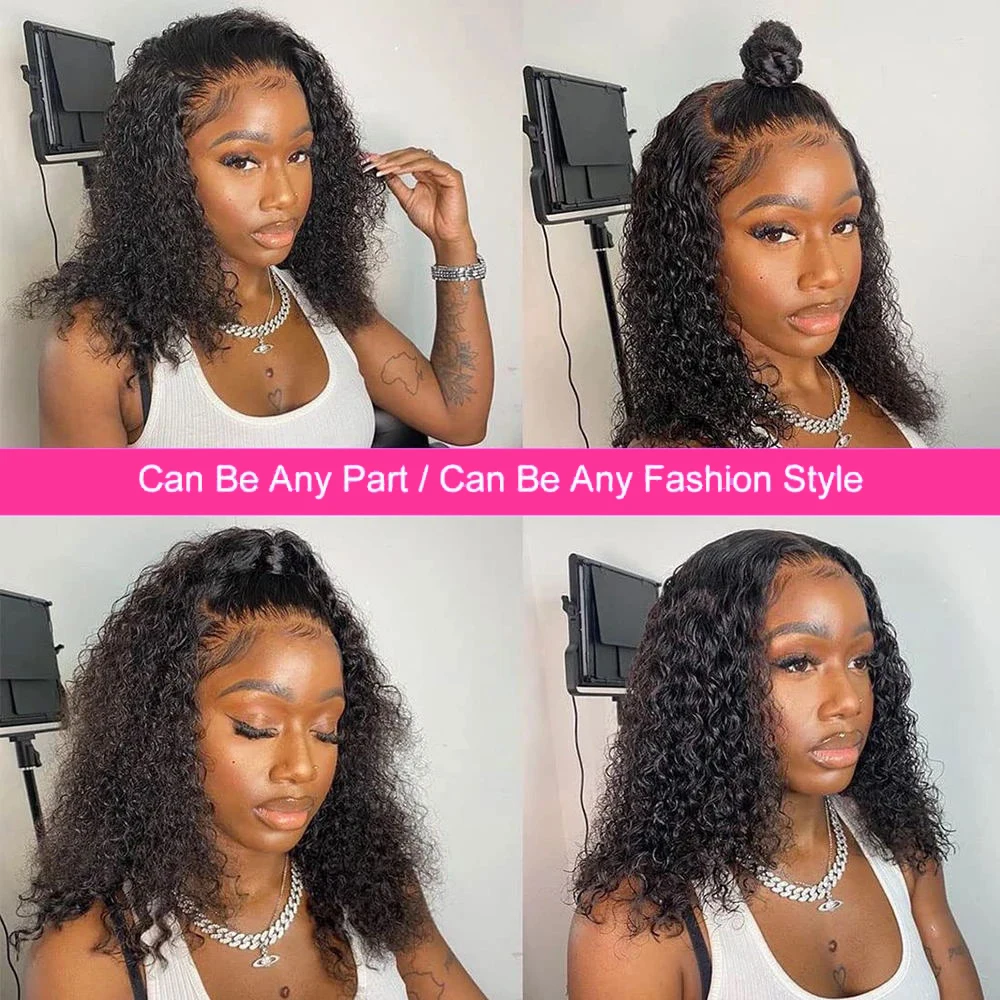 Hair Color: #1, Ships From: CHINA, Stretched Length: 12INCHES, Density: 180% - Wear and Go Water Wave Glueless Bob Wigs Pre-plucked 7x5 HD Lace Closure Wig Pre-cut Lace Frontal Bob Wigs With Bleached Knots