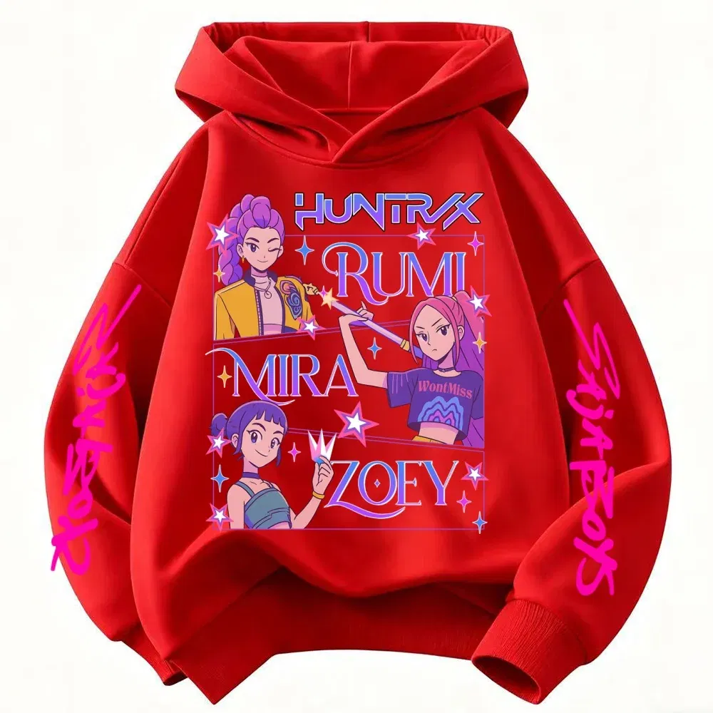 Color: Red, Kid Size: 6 - Children's Hoodies KPop Demon Hunters tops Boy Girls Coat Casual Toddle Sweatshirr white pink child 3-12 year the Spring Autumn