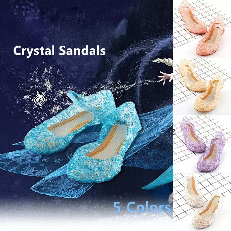 Color: Blue, Shoe Size: 2 - Elsa Princess Crystal Shoes for Girls 2024 New Fashion Kids Birthday Casual Sandals Shoes Baby Wedding Party Shoes