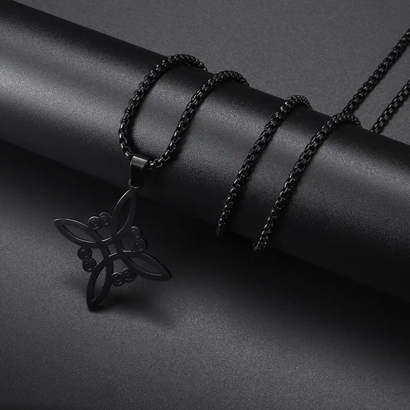 Metal Color: SILVER PLATED - Stainless Steel Silver Color Pattern Witch Knot Pendant Necklace Celtic Knot Lucky Jewelry Gift for Friends Family