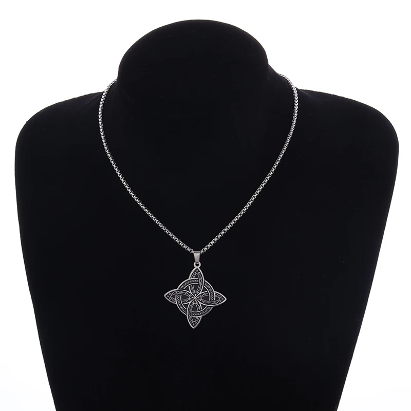 Metal Color: SILVER PLATED - Stainless Steel Silver Color Pattern Witch Knot Pendant Necklace Celtic Knot Lucky Jewelry Gift for Friends Family