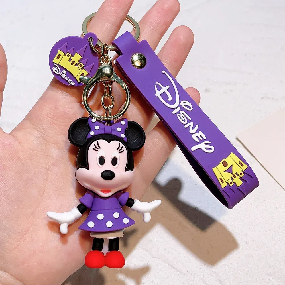 Color: light green - Disney Mickey Keychain Cartoon Stitch Cute Minnie Keyring Anime Student Bag Hanging All-match Car Key Chain Christmas Gifts