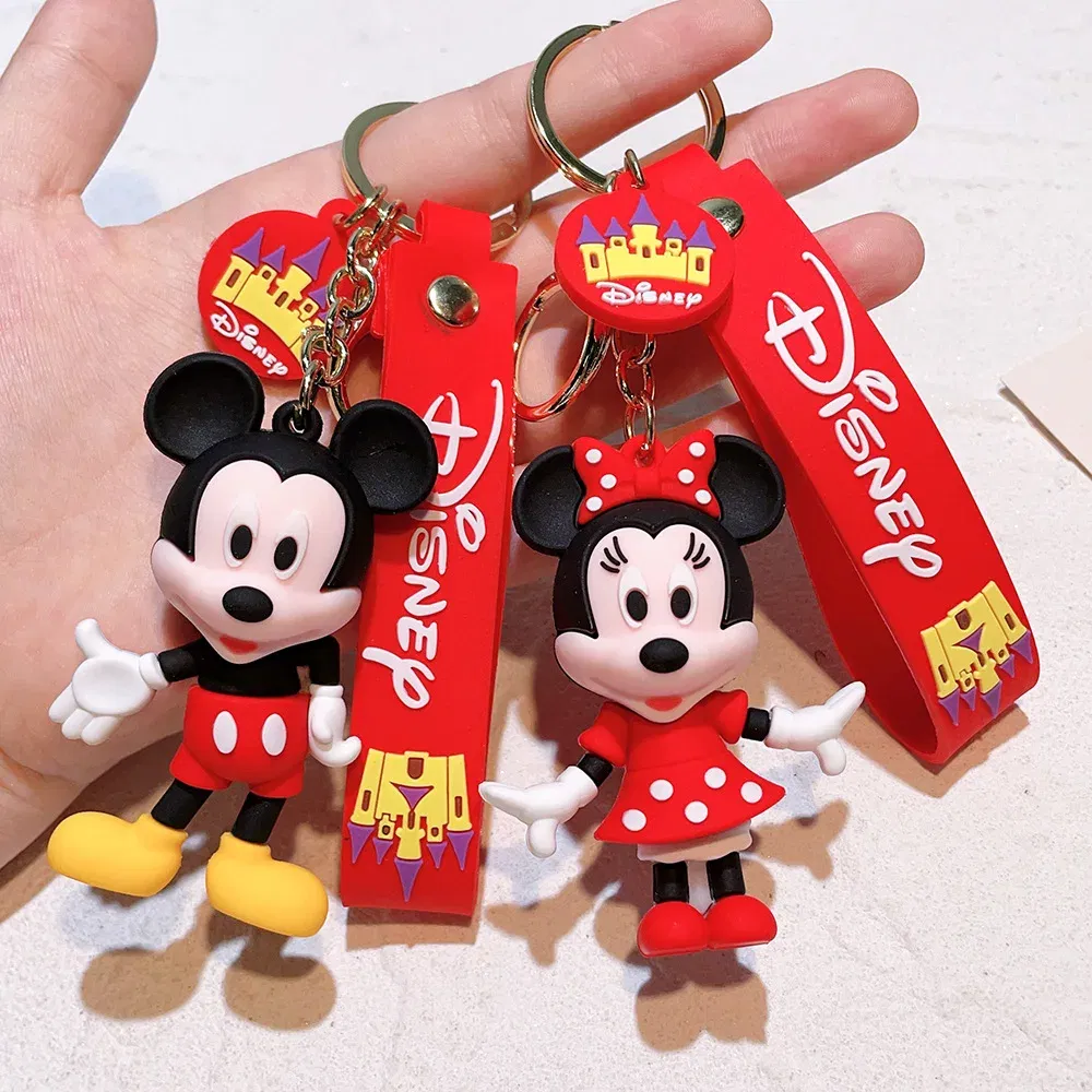 Color: light green - Disney Mickey Keychain Cartoon Stitch Cute Minnie Keyring Anime Student Bag Hanging All-match Car Key Chain Christmas Gifts