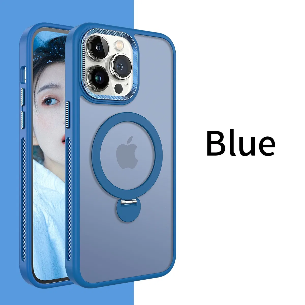 Color: SKY BLUE, Material: Genuine Leather - For iPhone 15 Pro Max 360?° Rotation Magnetic Holder Stand Matte Phone Case For iPhone 11 12 13 14 15 Plus Heat Dissipation Cover
