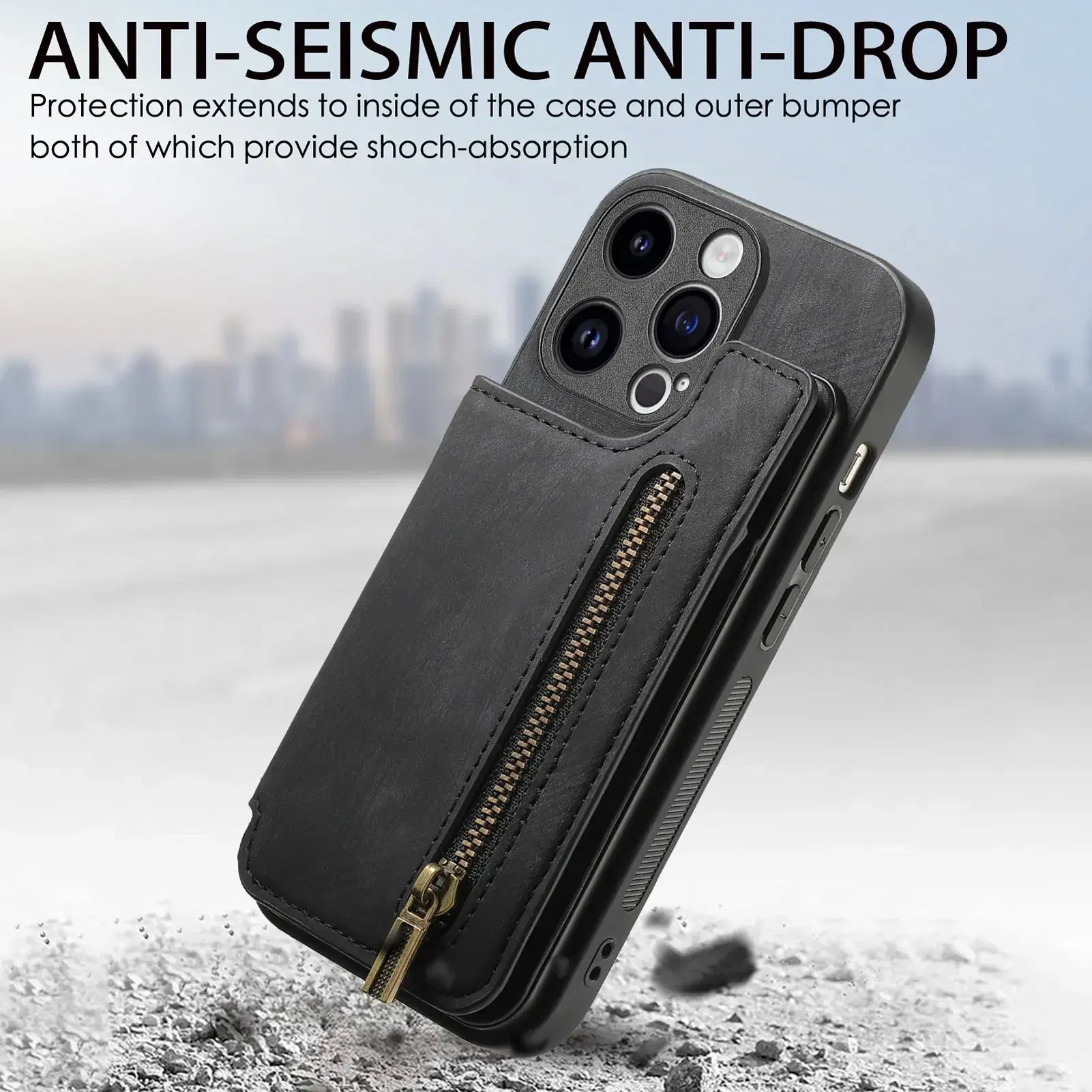 Color: SKY BLUE, Material: PU - Leather Zipper Wallet with Card Holder Phone Case for IPhone 15 14 11 Pro Max 13 12 Mini X XR XS Max 8 7 Plus Shockproof Cover