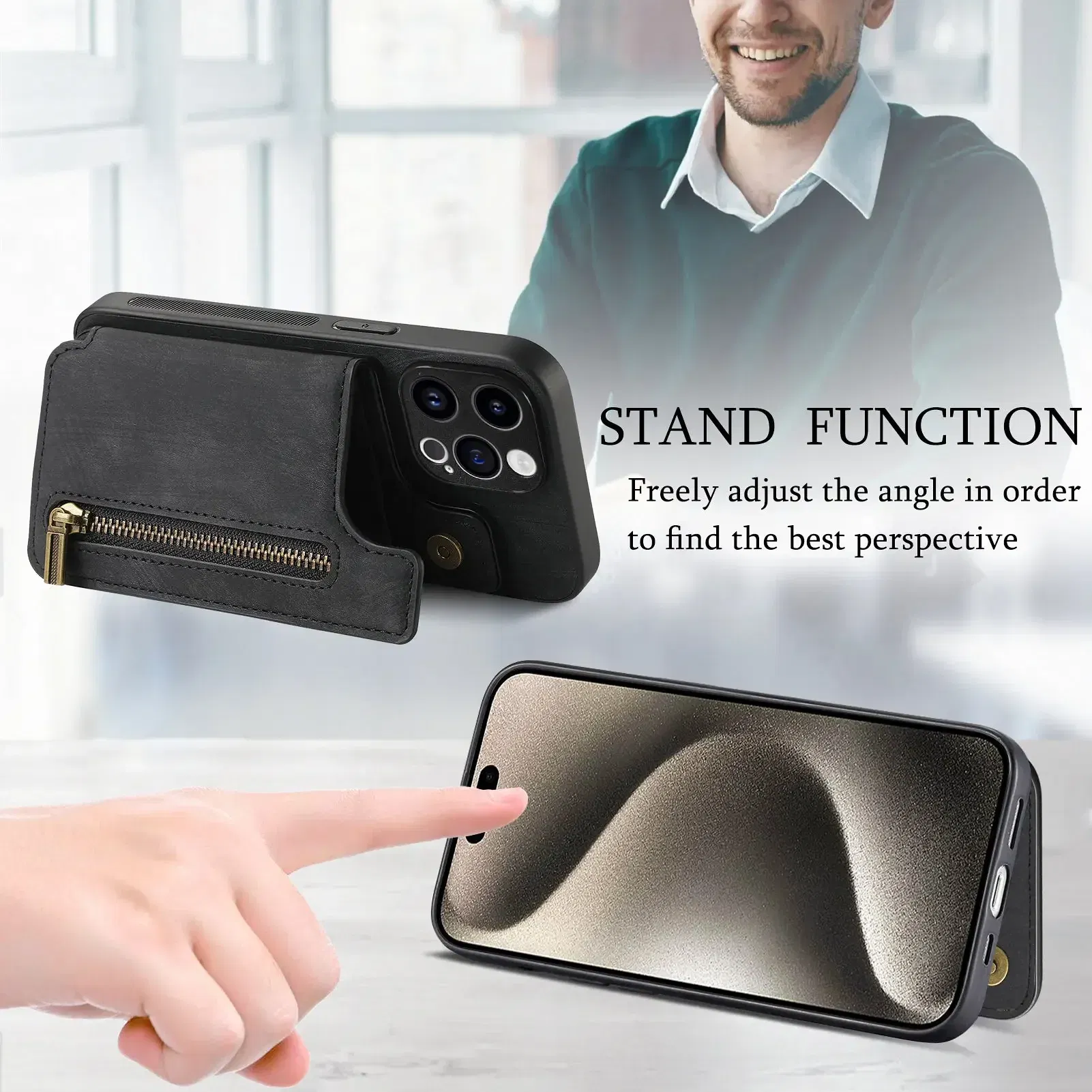 Color: SKY BLUE, Material: PU - Leather Zipper Wallet with Card Holder Phone Case for IPhone 15 14 11 Pro Max 13 12 Mini X XR XS Max 8 7 Plus Shockproof Cover