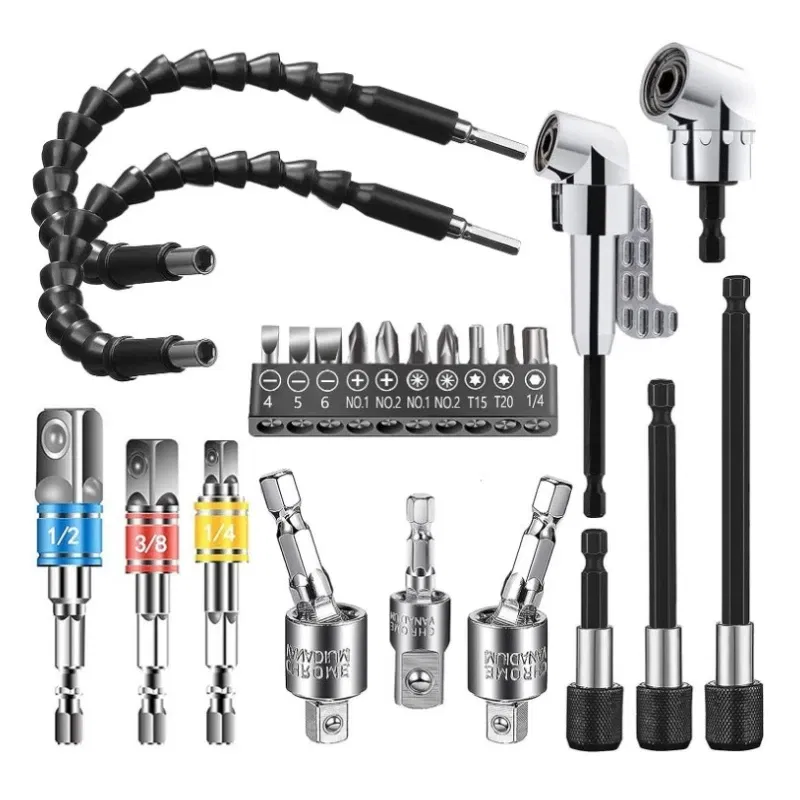 Color: Blue - Flexible Drill Extension Hex Shank Drill Nut Driver Bit Set Bendable Drill Bit Extension+ScrewdriverBit+Universal Socket Adapter