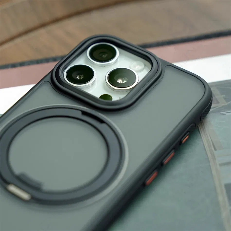 Color: Beige, Material: POLYESTER - 360?° Rotation Ring Stand Magnetic Case For iPhone 13 14 15 16 17 Pro Max 16E Matte Military Shockproof Armor Cover For Magsafe
