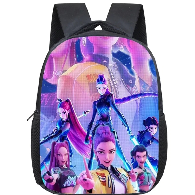 Color: PURPLE - KPop Demon Hunters School Bags 12inch Lightweight Children Backpack Girls Boys Orthopedic Kids Book Bags Back To School Mochilas