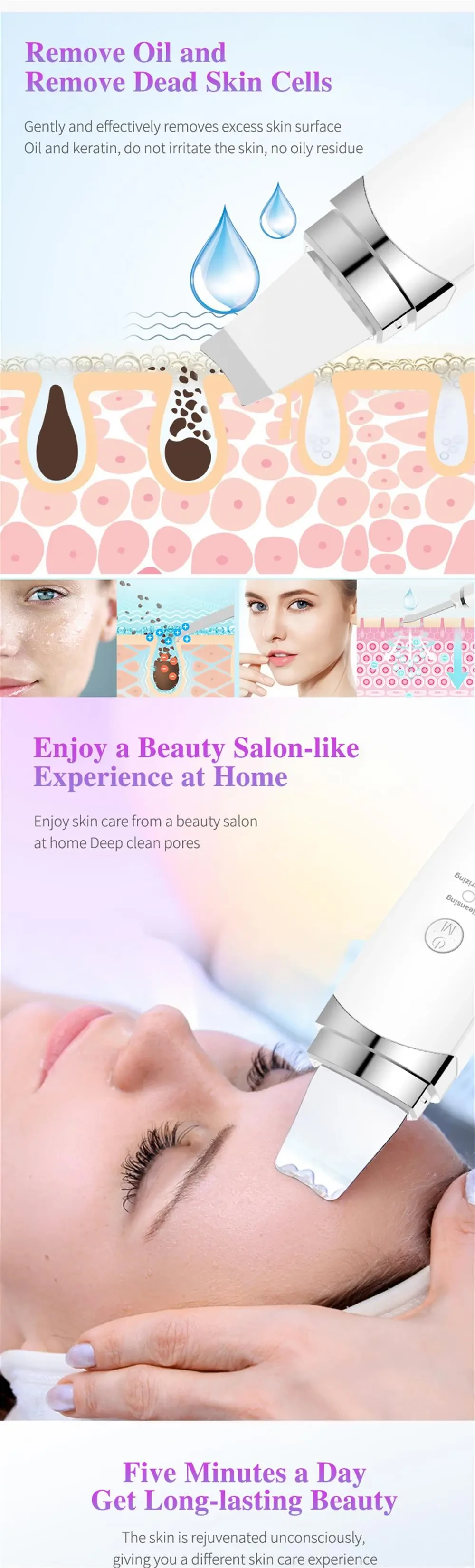 Ultrasonic Peeling Electromechanical Beauty Instrument Facial Cleanser Cleaner