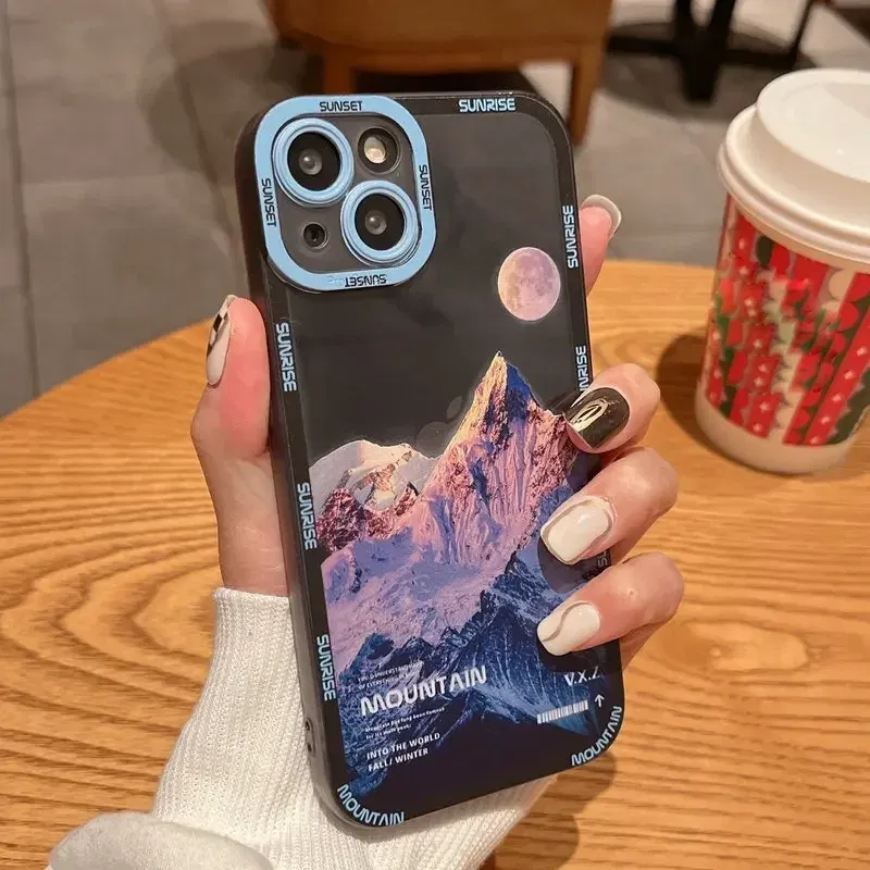 Color: black, Material: PU - Retro INS Sunset Sky Clouds Moon Pattern Case For Samsung Galaxy S10 S20 S21 S22 S23 S24 FE Plus Ultra Note 20 Shockproof Cover