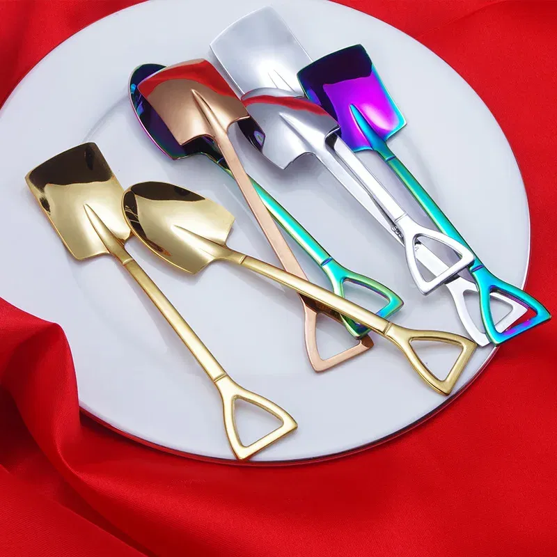 Color: PURPLE, Ships From: CHINA - Stainless Steel Coffee Tea Spoon Creative Retro Shovel Scoop for Dinner Ice Cream Dessert Watermelon Kitchen Tableware Bar Tool