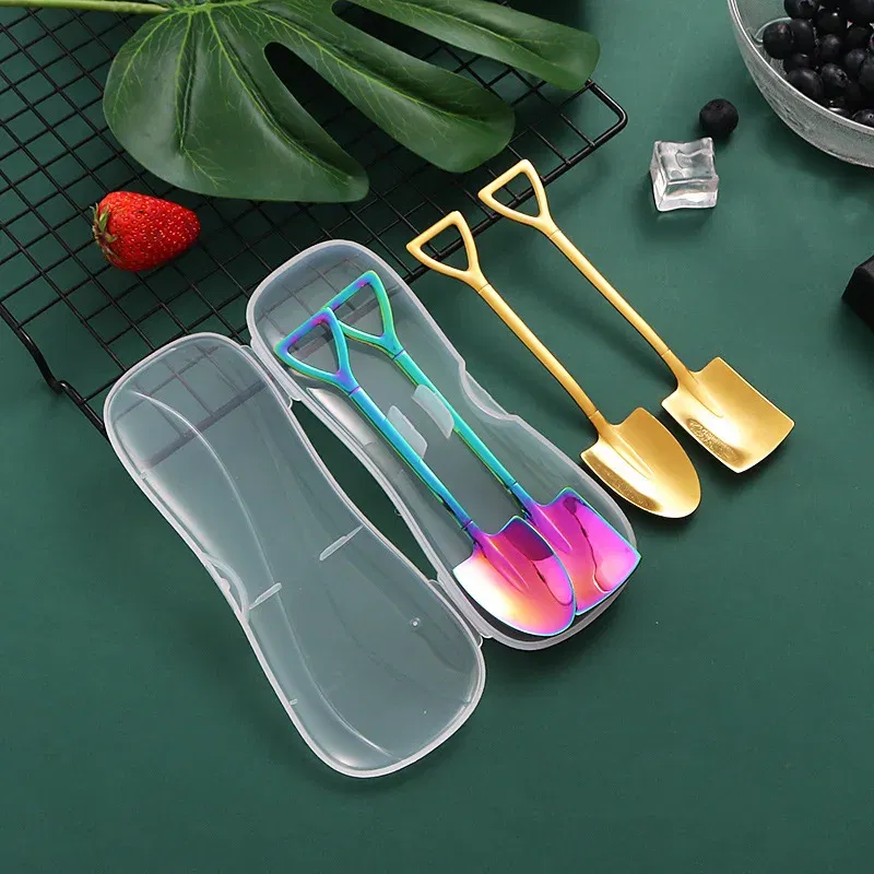 Color: PURPLE, Ships From: CHINA - Stainless Steel Coffee Tea Spoon Creative Retro Shovel Scoop for Dinner Ice Cream Dessert Watermelon Kitchen Tableware Bar Tool