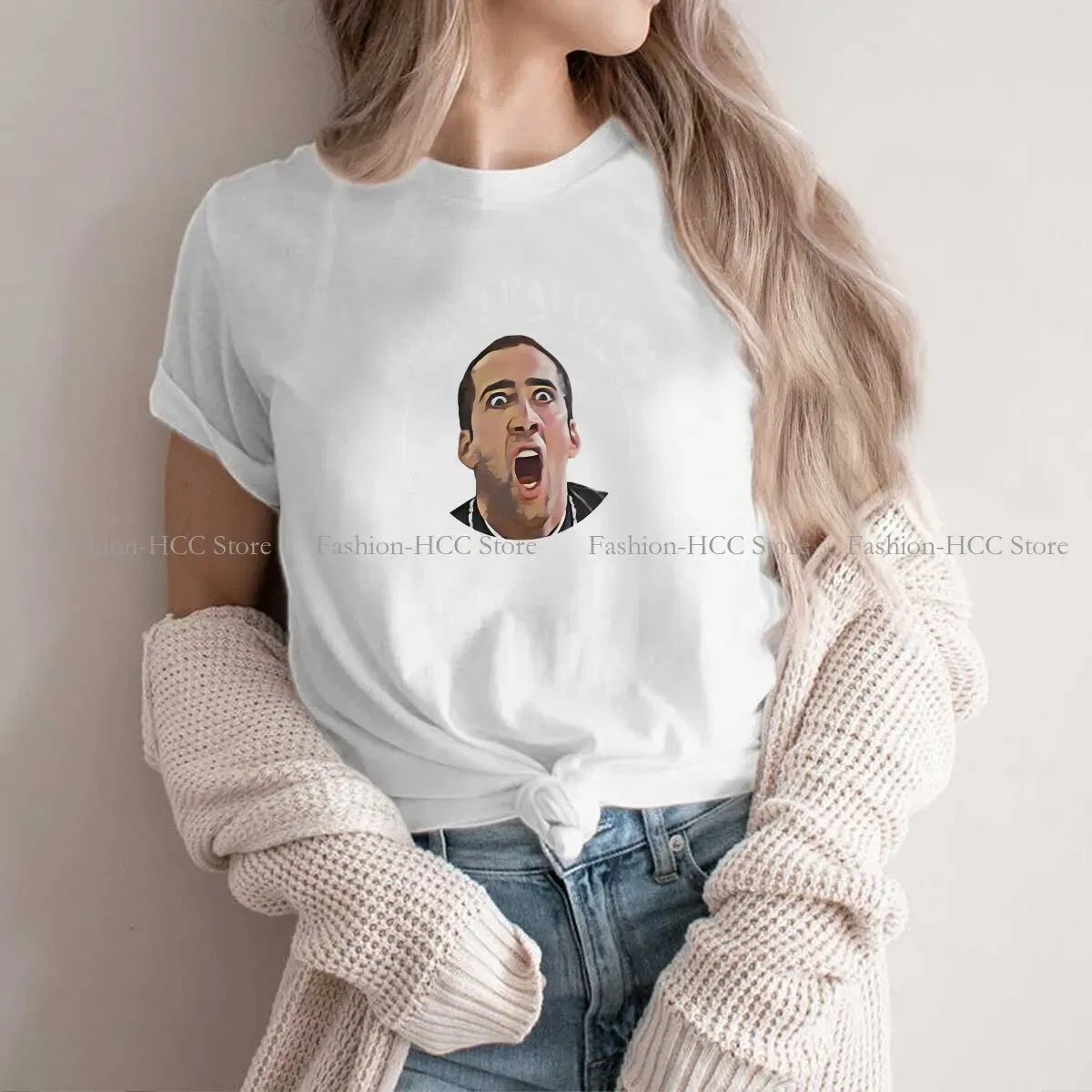 Color: WHITE, Size: S - Face Off Casual Polyester TShirt Nicolas Cage Creative Tops Casual T Shirt Female