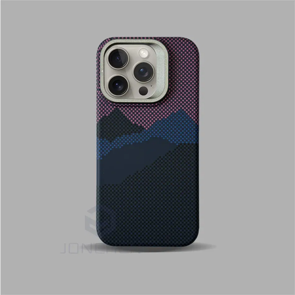 Color: Brown, Material: PE - Luxury Magnetic Stand Metal Lens Relief Carbon Fibre Pattern For Magsafe Case For iPhone 15 14 13 Pro Max Shockproof Back Cover