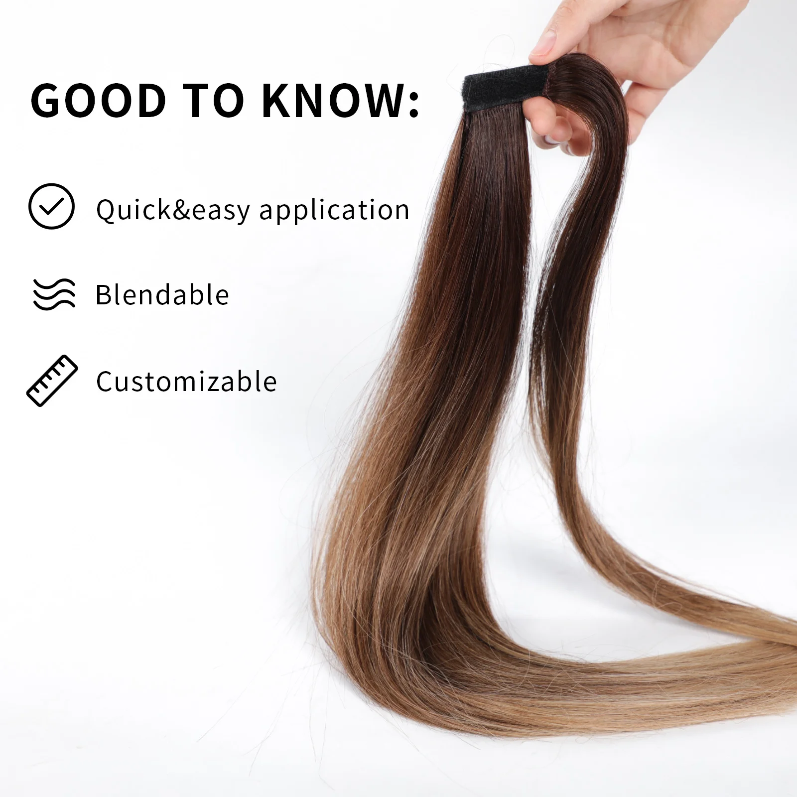 Color: 1B/30HL - Synthetic Hair Chip-in Hair Extension Pony Tail Wig Heat-Resistant Straight Hair With Ponytail Wig 20Inch Long Black Brown Ombr3