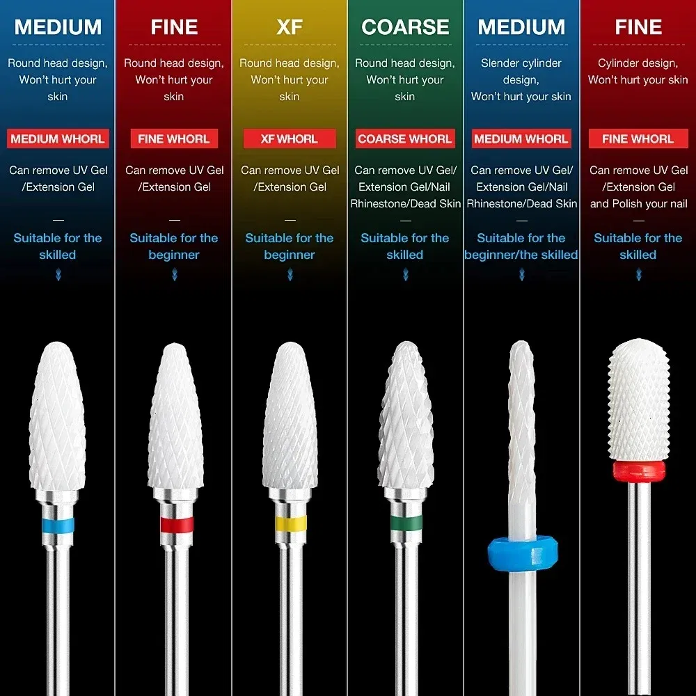 Color: Silver - Ceramic Carbide Nail Drill Bit Rotate Burr Milling Nail Cutter Bits Electric Drill Machine For Manicure Pedicure Tools