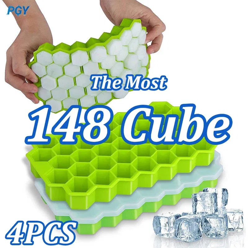 Color: black, Size: M - 4/2/1PCS Silicone Ice Cube Mold 148 Cube Large-capacity Ice Trays Food Grade Ice Maker BPA Free Reusable Ice Maker with Lids
