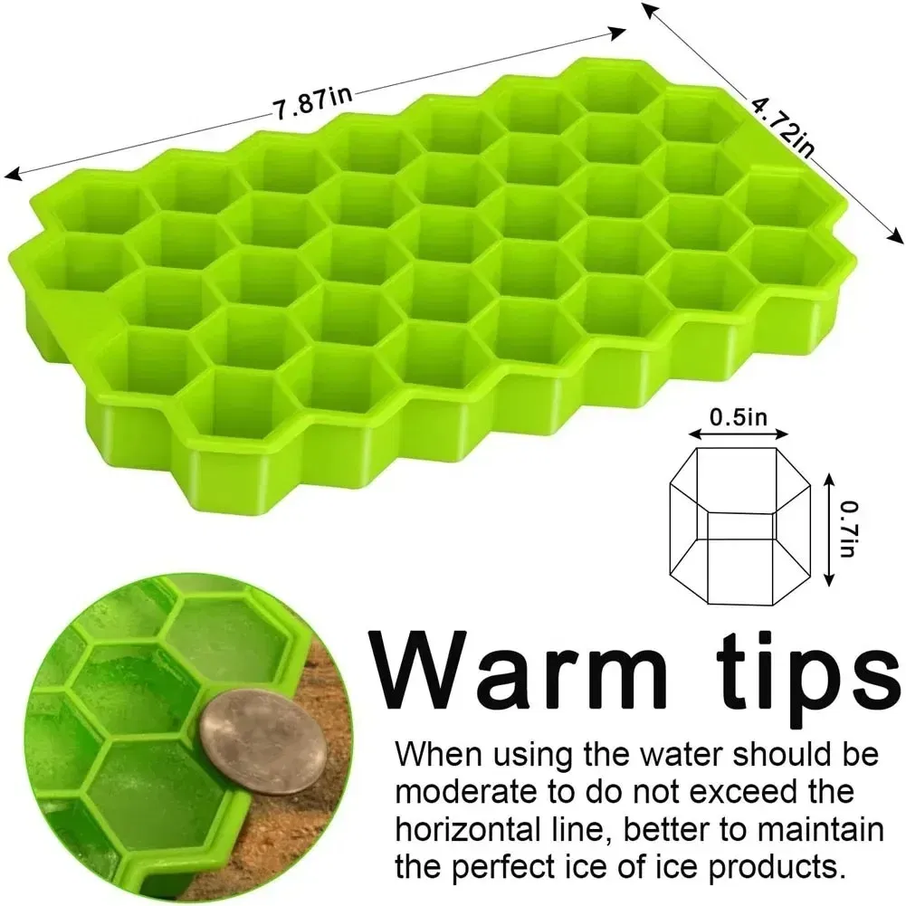Color: Red - 37 Cavity Honeycomb Ice Cube Trays Reusable Silicone Ice Cube Mold BPA Free Ice Maker with Removable Lids