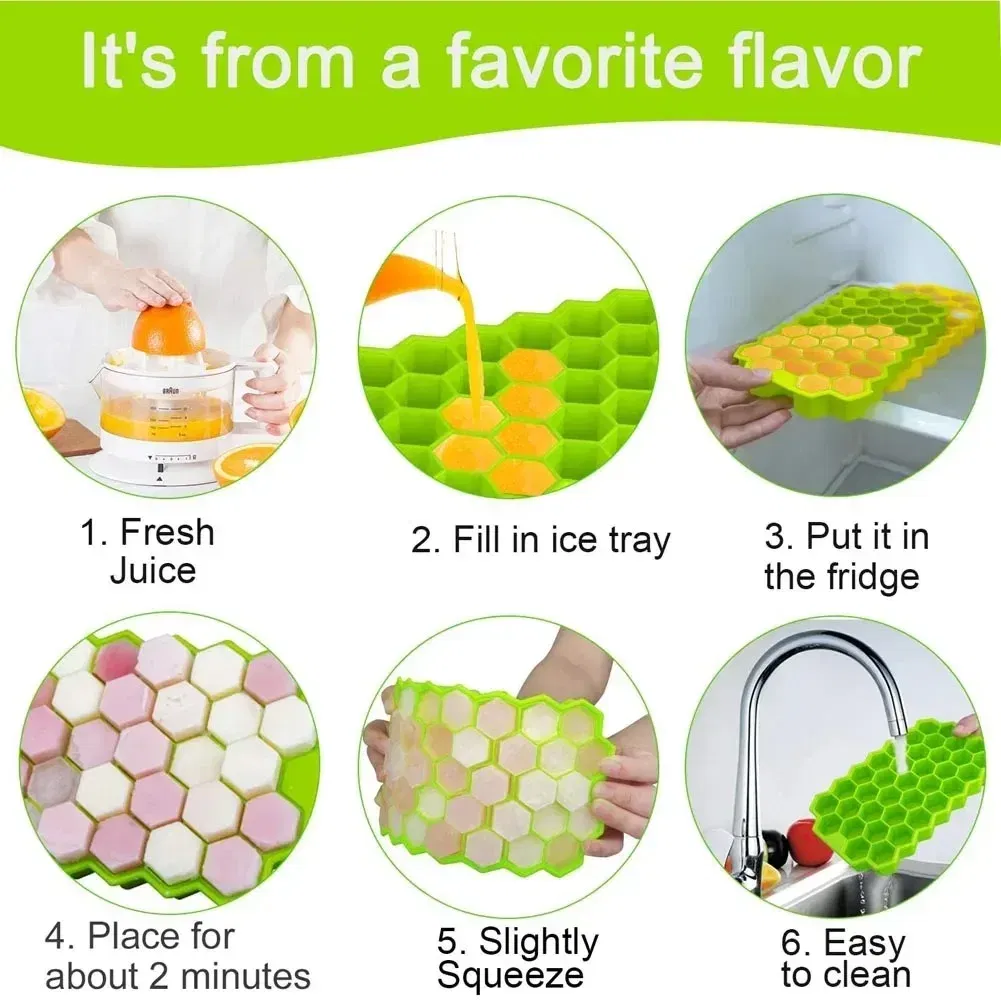 Color: Red - 37 Cavity Honeycomb Ice Cube Trays Reusable Silicone Ice Cube Mold BPA Free Ice Maker with Removable Lids