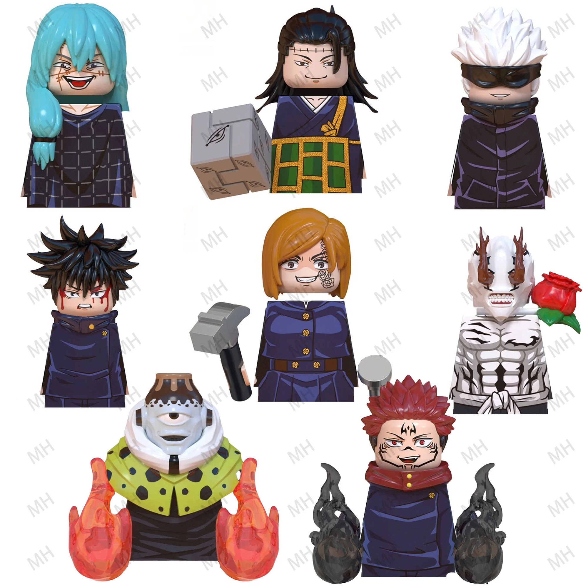 Color: Pink - Anime Jujutsu Kaisen JJK Gojo Satoru Riko Orimoto Okkotsu Yuta Nanami Panda Building Blocks Figures Toys WM6139 WM6140 WM6149