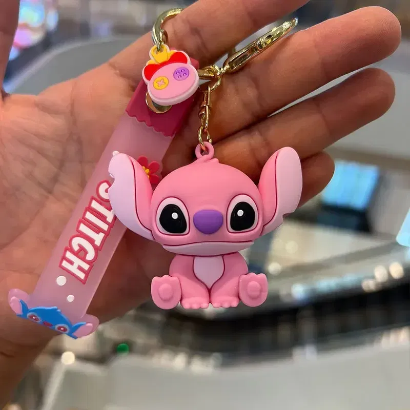 Color: Blue - Cartoon Disney Lilo & Stitch Silicone Pendant Keychain for Women Men Fans Lovely Pink Blue Purple Stitch Angel Keyring Gifts