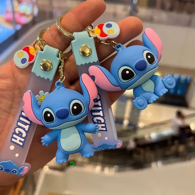 Color: Blue - Cartoon Disney Lilo & Stitch Silicone Pendant Keychain for Women Men Fans Lovely Pink Blue Purple Stitch Angel Keyring Gifts