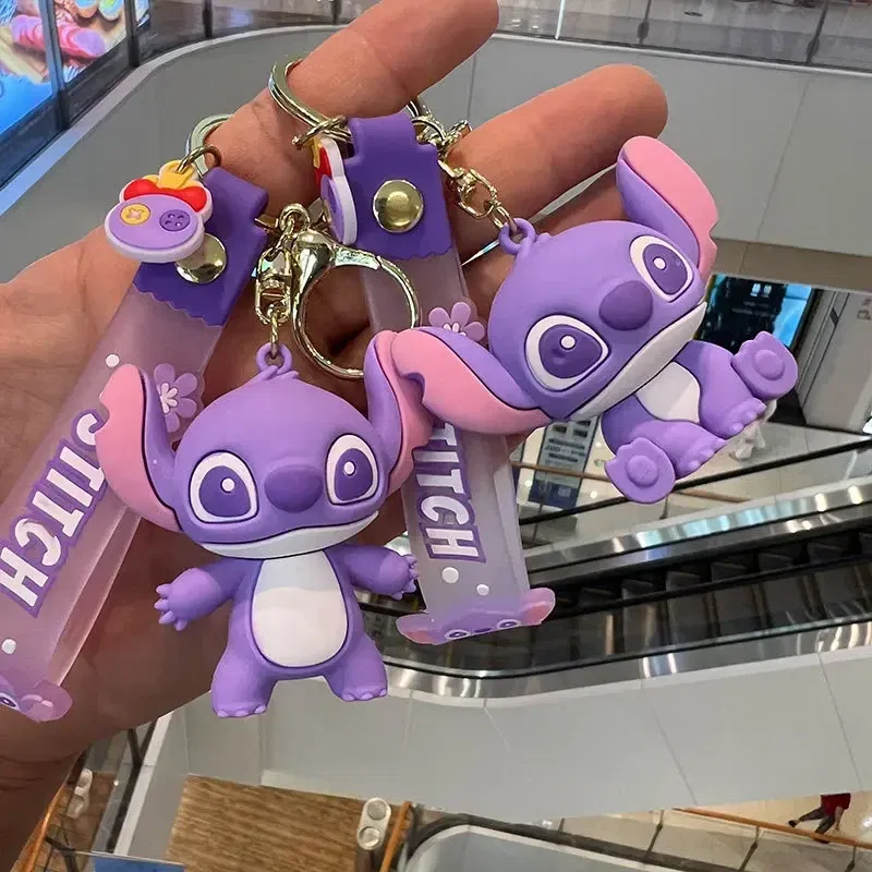 Color: Blue - Cartoon Disney Lilo & Stitch Silicone Pendant Keychain for Women Men Fans Lovely Pink Blue Purple Stitch Angel Keyring Gifts