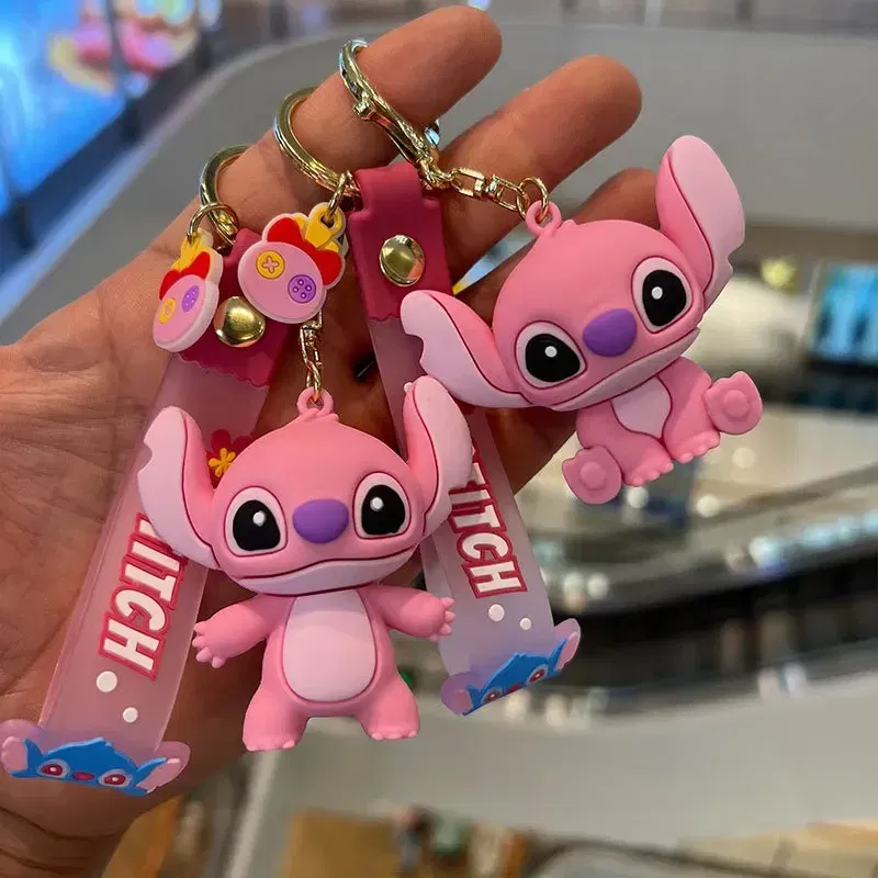 Color: Blue - Cartoon Disney Lilo & Stitch Silicone Pendant Keychain for Women Men Fans Lovely Pink Blue Purple Stitch Angel Keyring Gifts