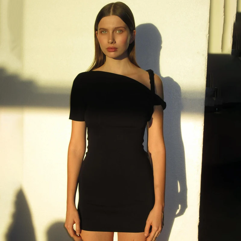 Color: Khaki, Size: XS - CUTENOVA Irregular Dress Women Hispter Summer Trend Hollow Knot Solid Simple Casual Stretch Streetwear Thin Midnight Bodycon