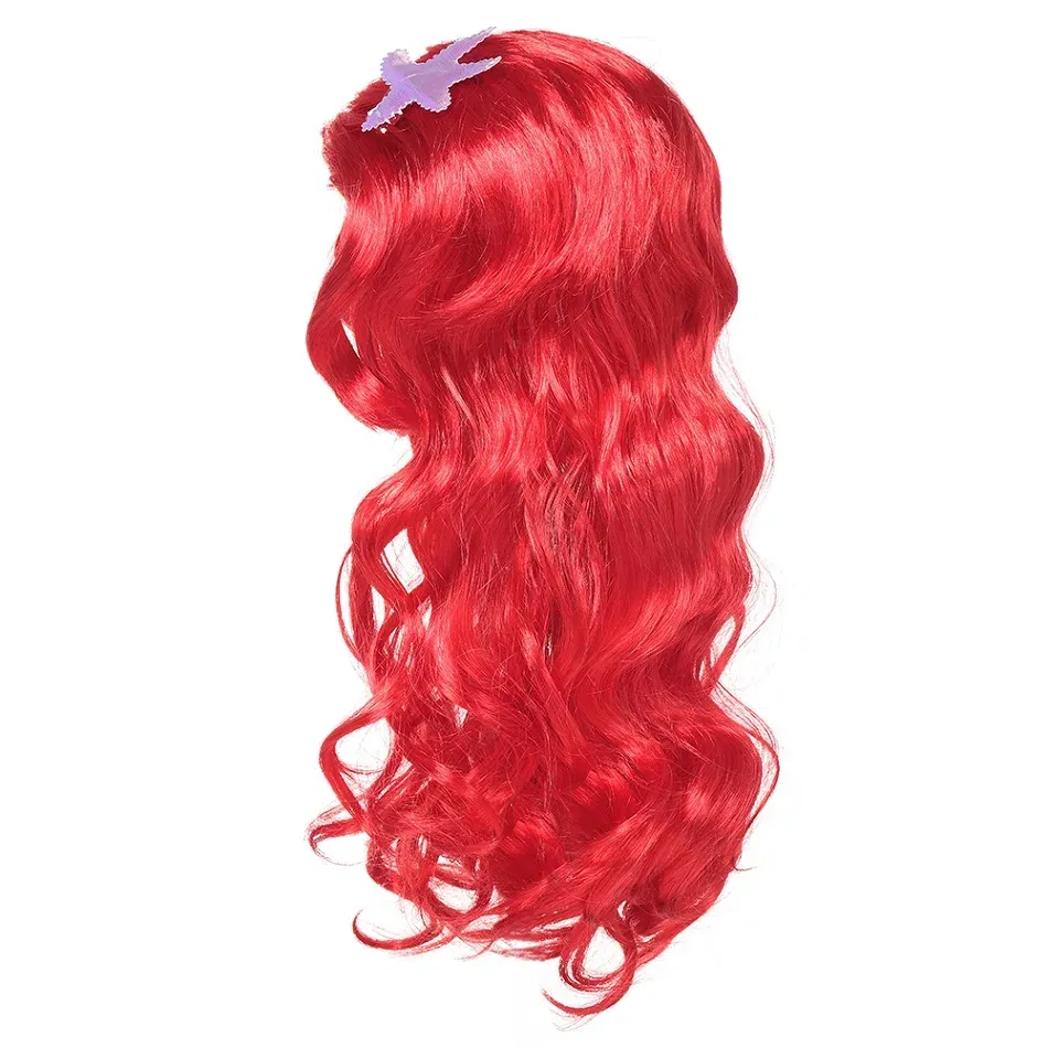 Color: Gold - Girl Princess Cosplay Wig Children Mermaid Wig Princess Hair Accessories Carnival Party Wig Princess Dress Accessories Matching