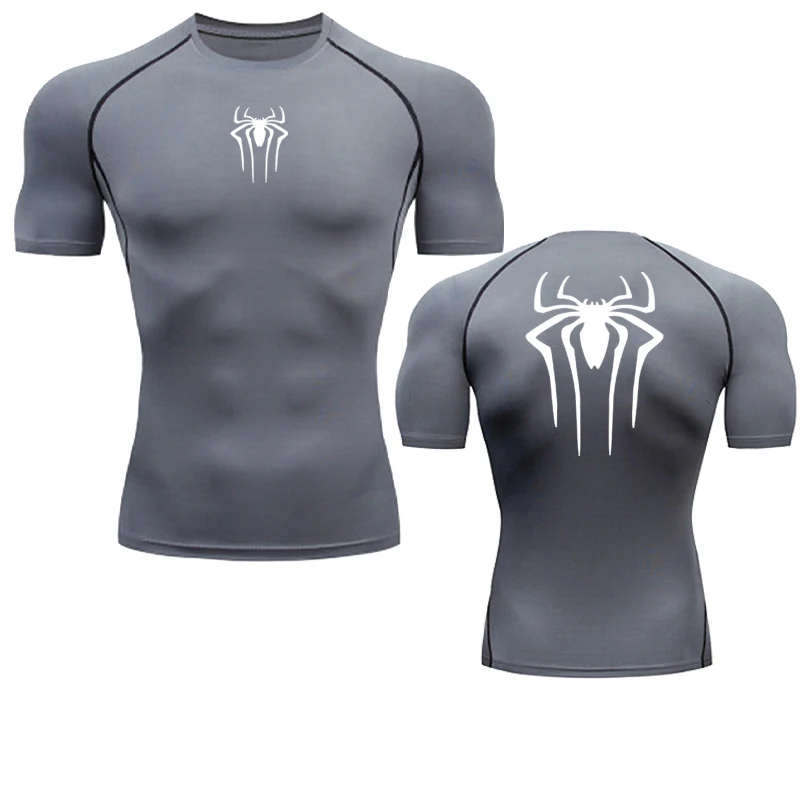 Color: GRAY, Size: S - Printed Men's Athletic Compression Shirts Athletic Quick Dry Breathable Rash Guard Athletic Tight Workout Tops Summer Men