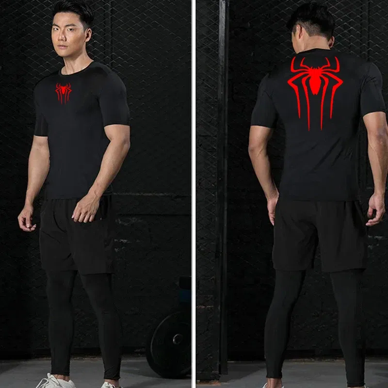 Color: GRAY, Size: S - Printed Men's Athletic Compression Shirts Athletic Quick Dry Breathable Rash Guard Athletic Tight Workout Tops Summer Men
