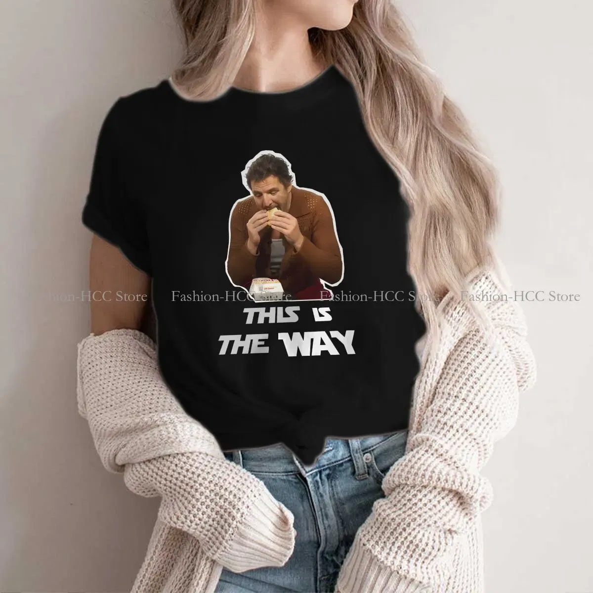 Color: WHITE, Size: XL - This Is The Way Eating Empanada Fashion Polyester TShirts Pedro Pascal American Actors Momen Style Streetwear T Shirt O Neck