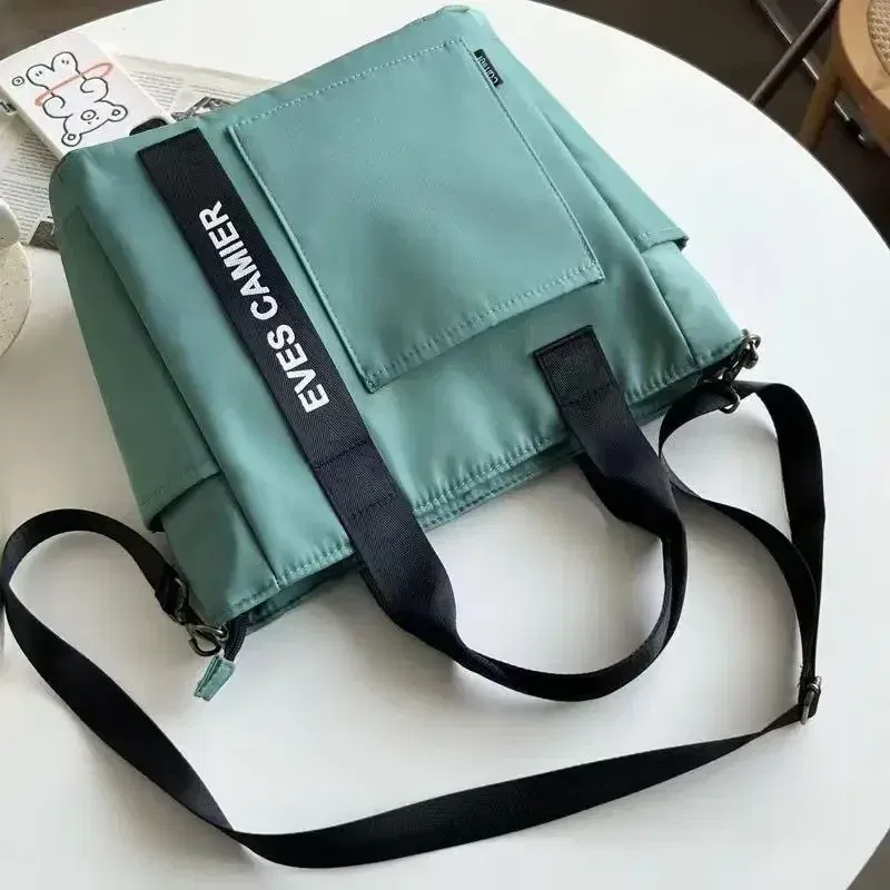 Color: Brown - New Casual Tote Large Capacity Shoulder Bag Nylon Waterproof Canvas Handbag Simple Fashion Messenger Bags For Schoolgirl