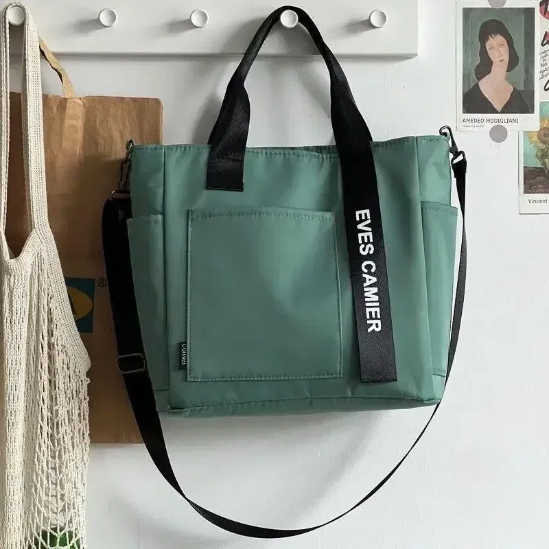 Color: Brown - New Casual Tote Large Capacity Shoulder Bag Nylon Waterproof Canvas Handbag Simple Fashion Messenger Bags For Schoolgirl