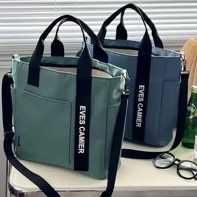 Color: Brown - New Casual Tote Large Capacity Shoulder Bag Nylon Waterproof Canvas Handbag Simple Fashion Messenger Bags For Schoolgirl