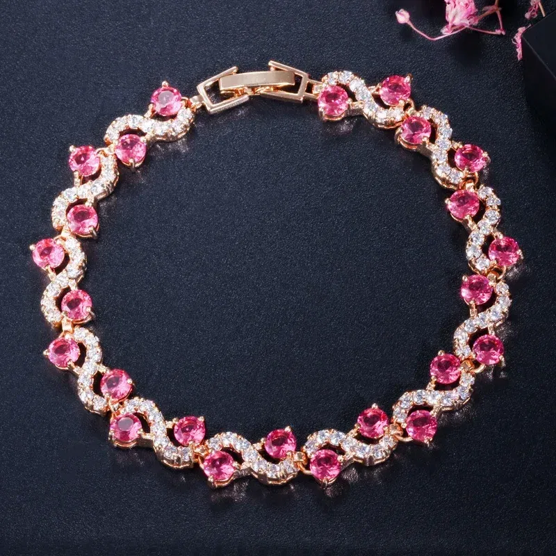 Metal Color: ROSE GOLD COLOR - Fashion Exquisite Color Crystal Inlaid Ladies Charm Bracelet Engagement Wedding Jewelry