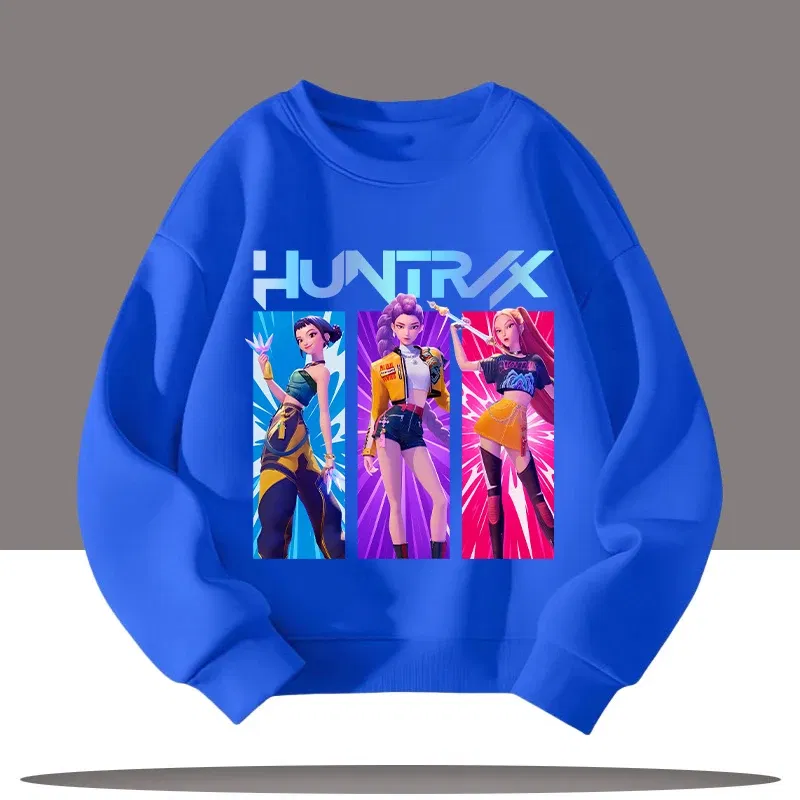 Color: SKY BLUE, Kid Size: 4 - K-pop Demon Hunters New Children's Round-neck Sports Shirt with Cartoon Print - 3-12 Years Old Cute Girl Casual Top