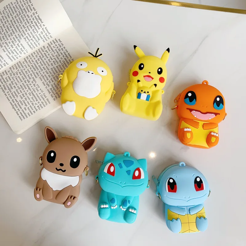 Color: Red - Pokemon Bag Crossbody Bags for Children Mini Coin Purse Kawaii Fashion Toy Anime Action Figures Pikachu Eevee Funny Modelding