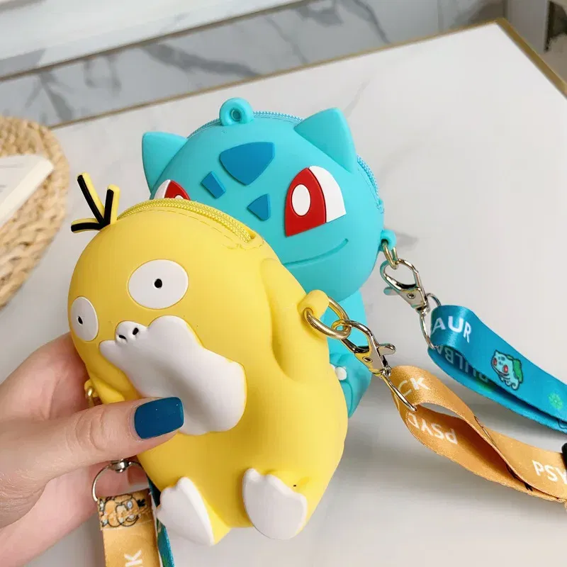 Color: Red - Pokemon Bag Crossbody Bags for Children Mini Coin Purse Kawaii Fashion Toy Anime Action Figures Pikachu Eevee Funny Modelding