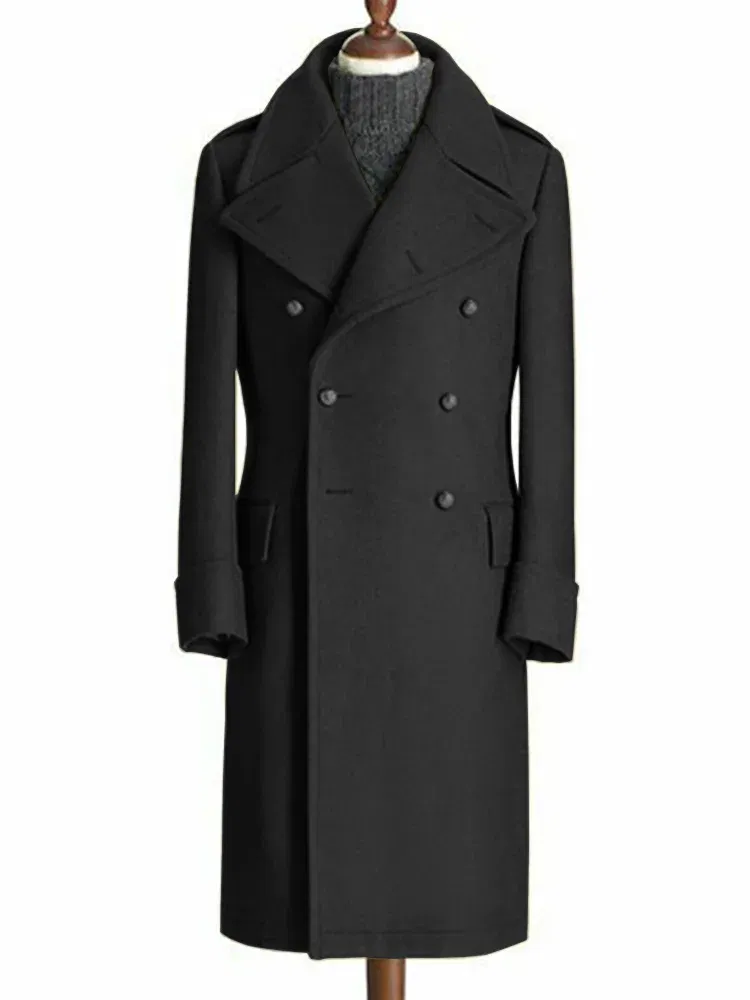 Color: black, Size: XL - Windbreak Men's Jacket Wool Long Coat Lapel Double Breasted Men's Trench Coats Windbreakers Jackets Man Winter 2023 Martens Male